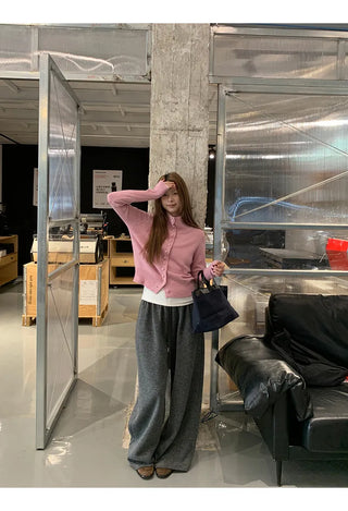 pink turtleneck cardigan