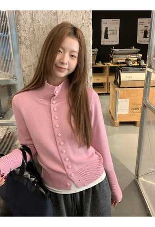 pink turtleneck cardigan