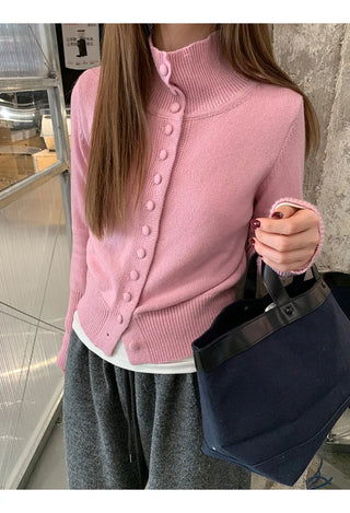 pink turtleneck cardigan