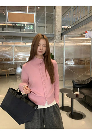 pink turtleneck cardigan