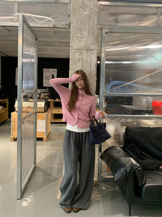 pink turtleneck cardigan