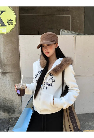 white hooded sweater