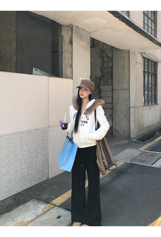 white hooded sweater