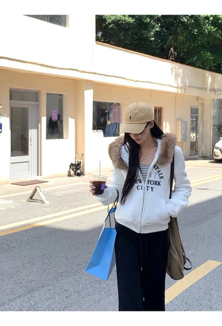 white hooded sweater