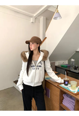 white hooded sweater