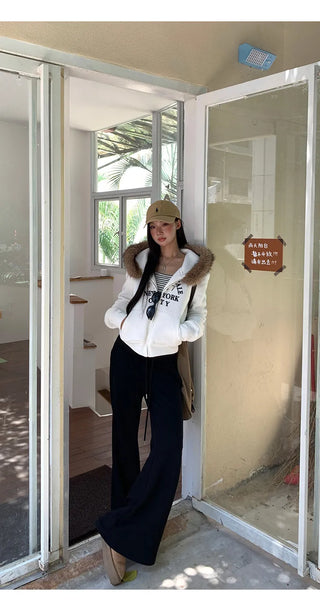 white hooded sweater