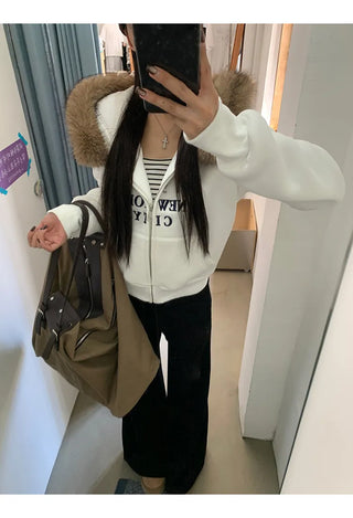 white hooded sweater