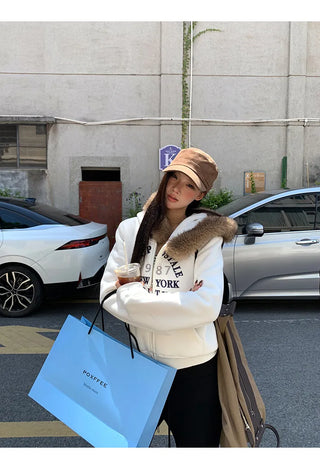 white hooded sweater