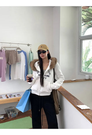 white hooded sweater