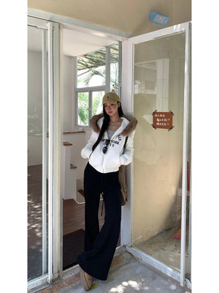 white hooded sweater