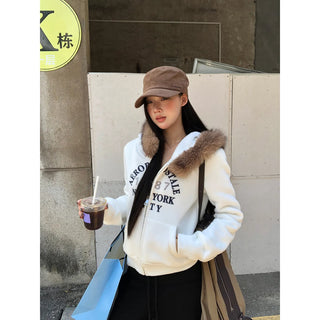 white hooded sweater