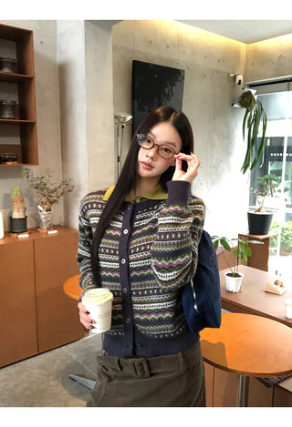 striped knit cardigan