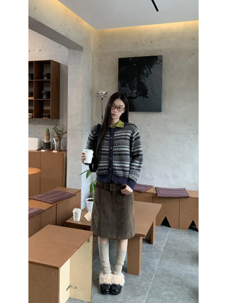 striped knit cardigan