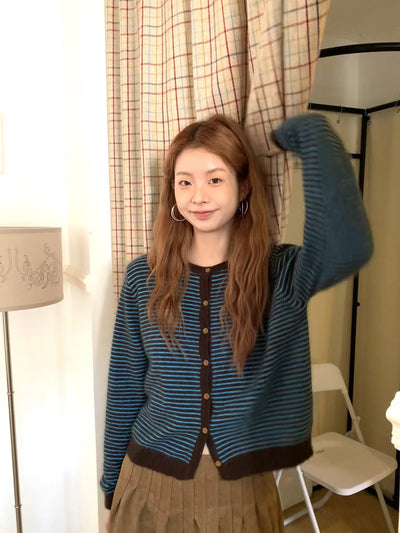 striped knit cardigan