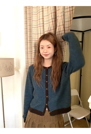 striped knit cardigan