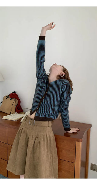 striped knit cardigan