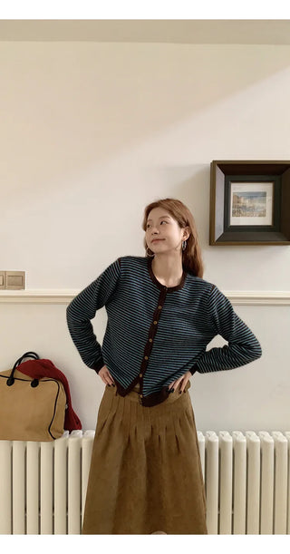 striped knit cardigan