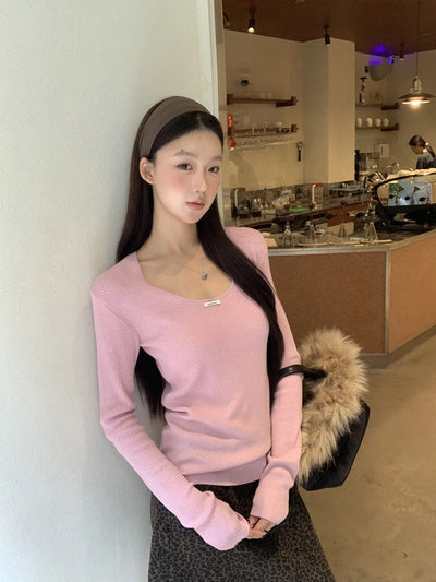 pink slim sweater