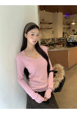 pink slim sweater
