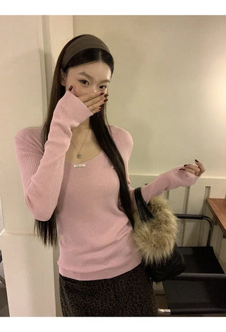 pink slim sweater