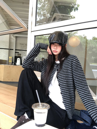 striped knit cardigan