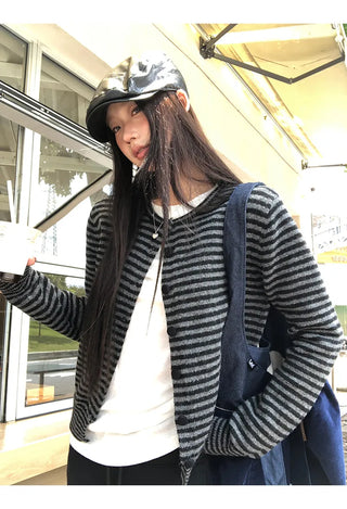 striped knit cardigan