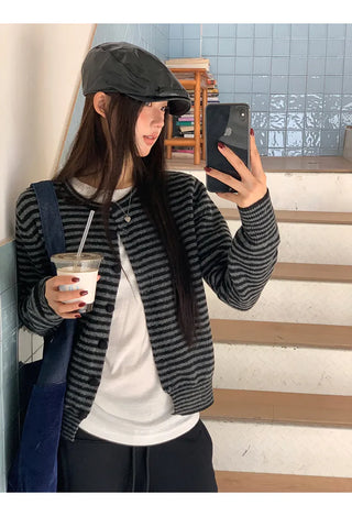 striped knit cardigan