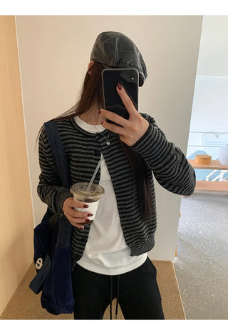 striped knit cardigan