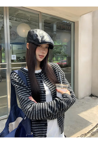 striped knit cardigan