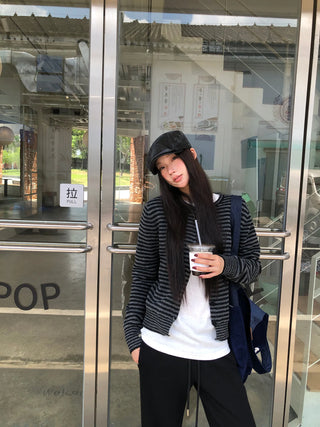 striped knit cardigan