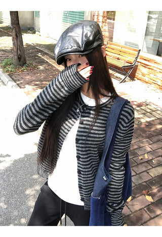 striped knit cardigan