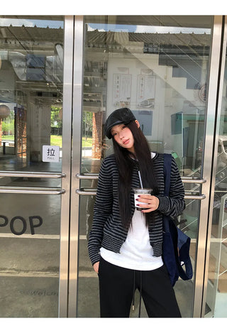 striped knit cardigan