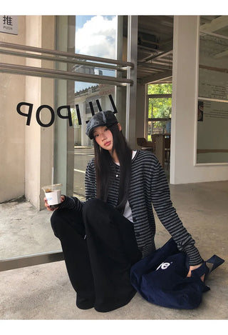 striped knit cardigan