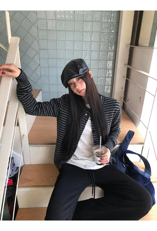 striped knit cardigan