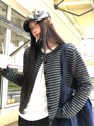 striped knit cardigan