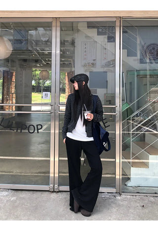 striped knit cardigan