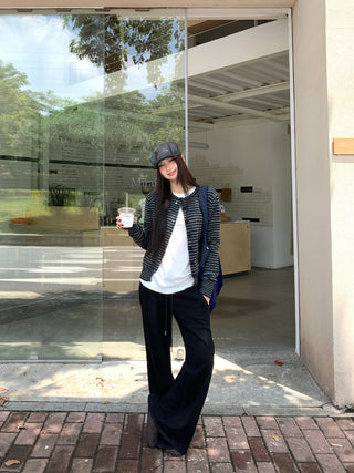 striped knit cardigan