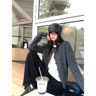 striped knit cardigan