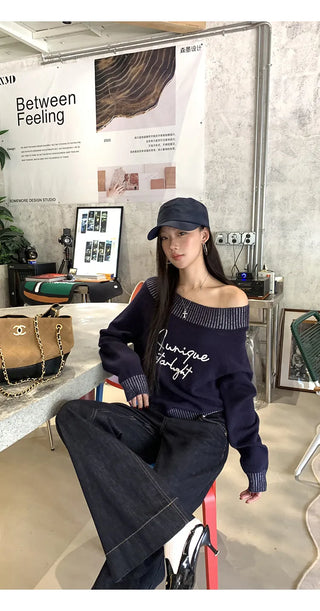 blue diagonal sweater