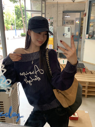 blue diagonal sweater