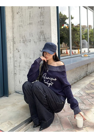 blue diagonal sweater