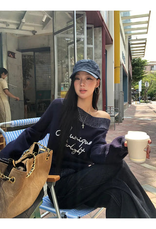 blue diagonal sweater