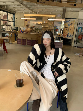 striped knit cardigan