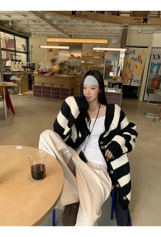 striped knit cardigan