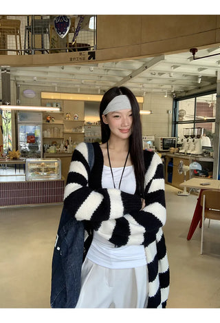 striped knit cardigan