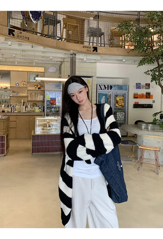 striped knit cardigan