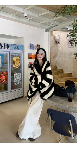 striped knit cardigan