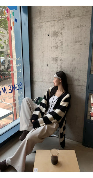 striped knit cardigan