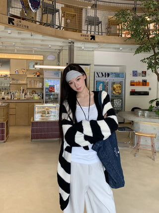 striped knit cardigan