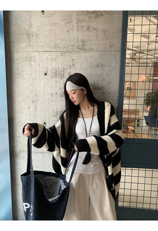 striped knit cardigan